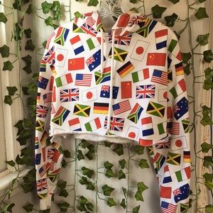 Cropped World Flags Hoodie